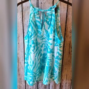Banana Republic high neck halter top small in turquoise and white.